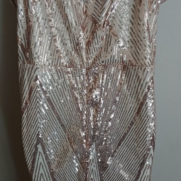 Gold Sequin Fringe Sleeve Maxi Dress Plus Size - Picture 7 of 9